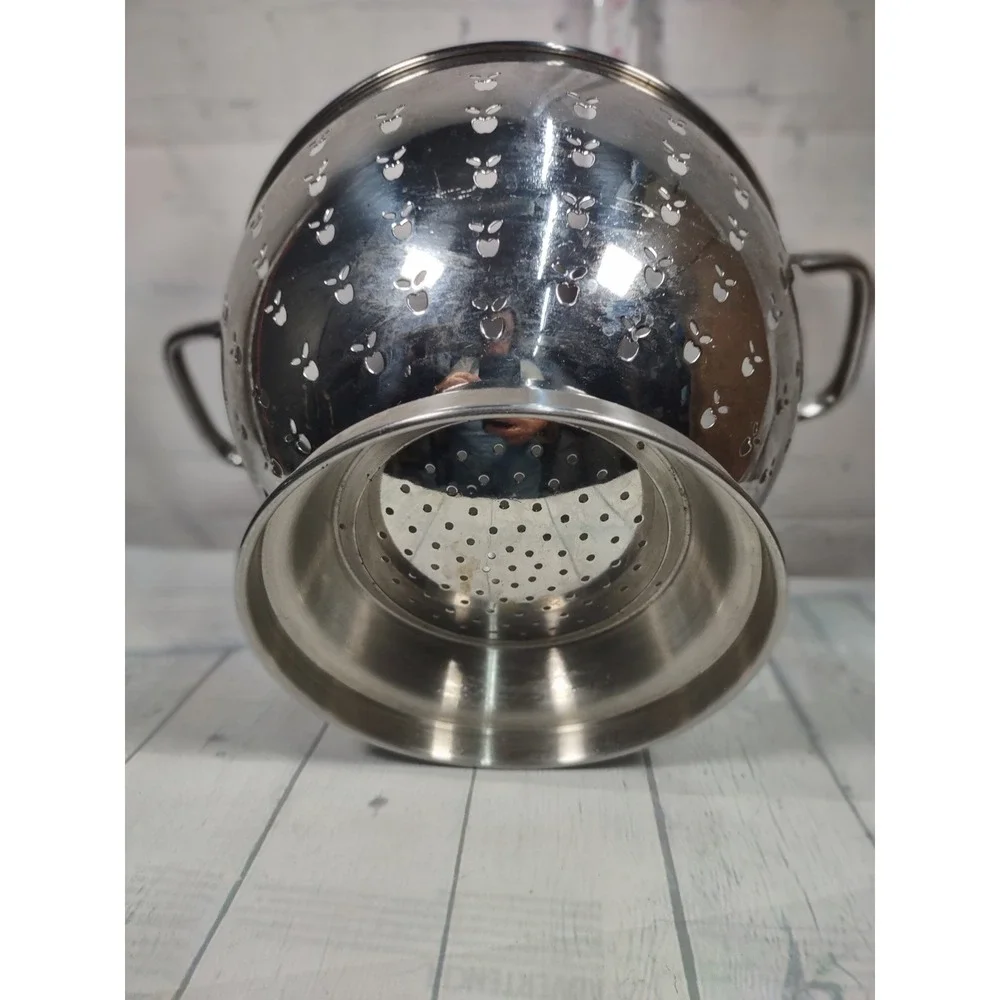 Vintage style Stainless Steel Apple Cutout Colander Pedestal Strainer 10 inch